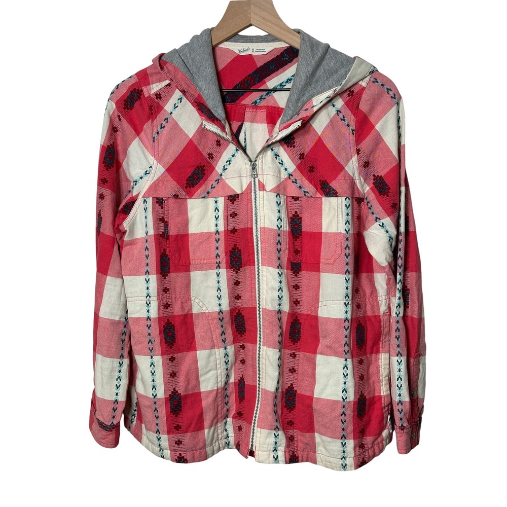 Woolrich Women's Hooded Flannel‎ Zip Shirt Jacket Southwest Plaid Cotton Size MD